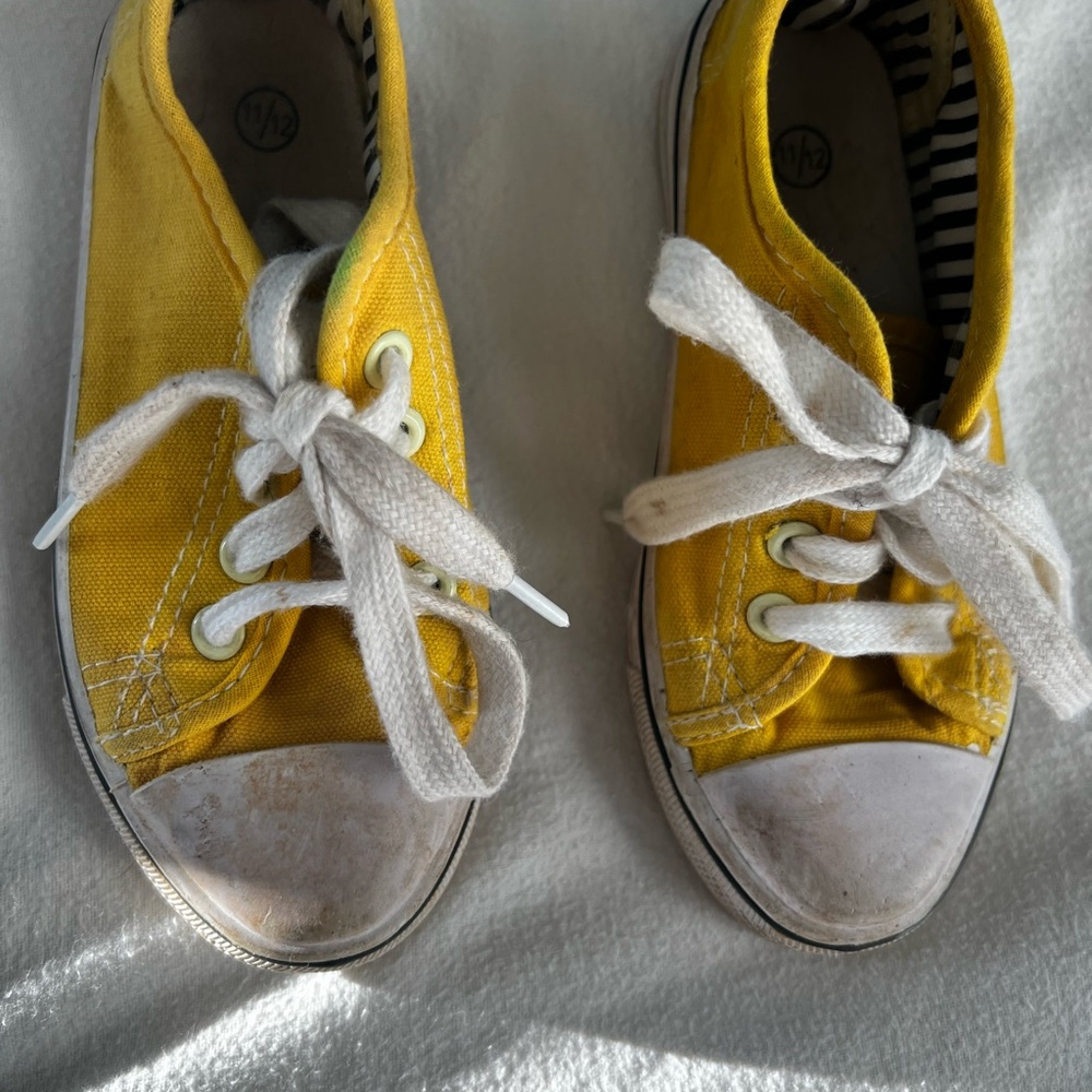 Yellow and White Low-Top Canvas Sneakers